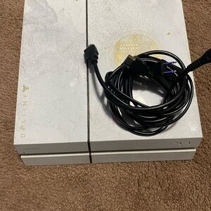 Sony White and Gold PS4 Console with Black Cables
